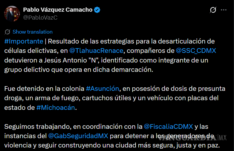 $!Detención de Jesús Antonio ‘N’, presunto líder criminal de un grupo en la Ciudad de México.