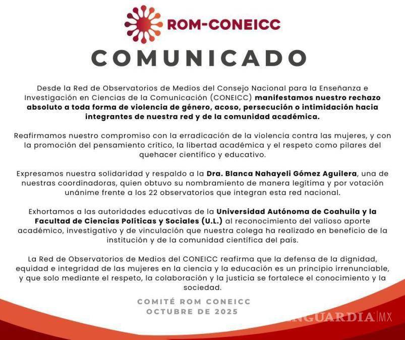 $!“Rechazo absoluto a toda forma de violencia de género”, señaló la Red Nacional de Observatorios de Medios.