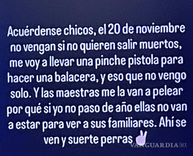 $!Secundaria activa protocolo tras mensaje violento difundido por un alumno