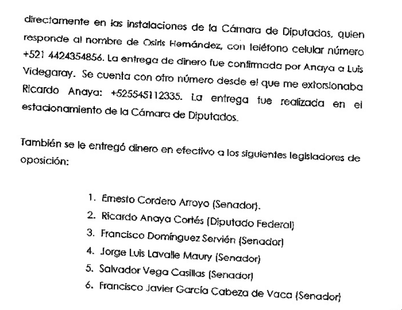 $!En el documento de su declaración, Lozoya menciona a otros funcionarios, quienes también recibieron dinero en efectivo.