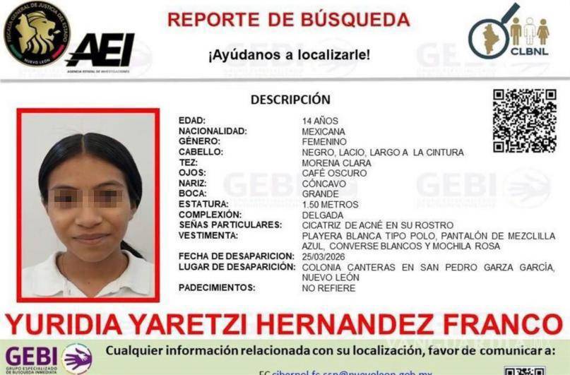 $!Localizan en Jalisco a menor desaparecida en Nuevo León