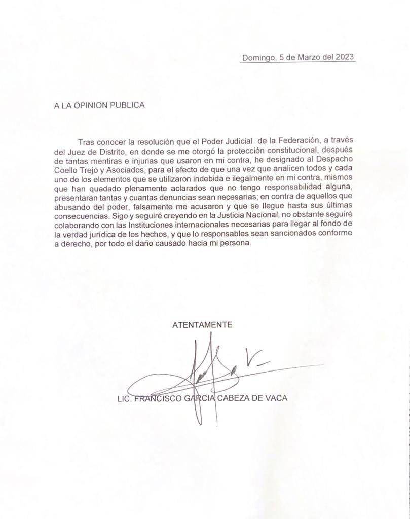 $!Advierte García Cabeza de Vaca que denunciará a quienes lo acusaron ‘falsamente’