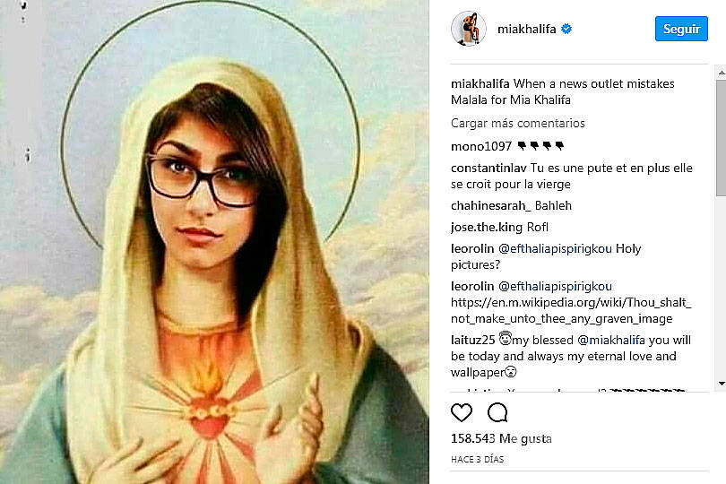 $!Ex estrella porno Mia Khalifa se 'disfraza' de Virgen María