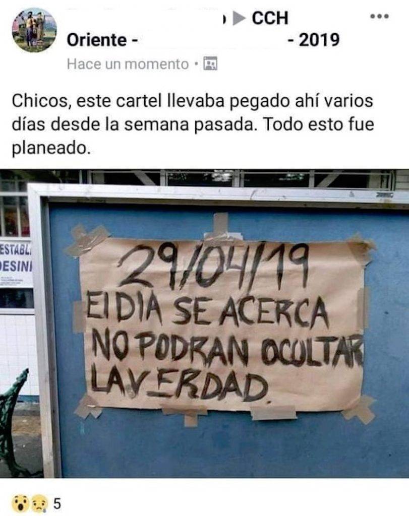 $!Difunden cartel con supuesta amenaza en el CCH Oriente donde asesinaron a estudiante