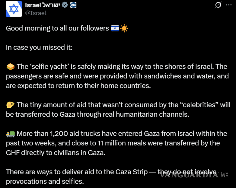 $!Israel detiene embarcación donde viajaba Greta Thunberg que buscaba entregar ayuda humanitaria a Gaza