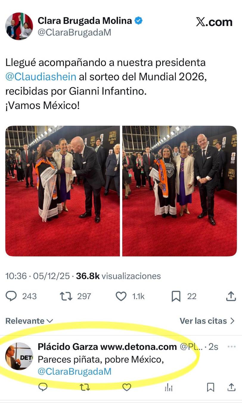 $!Imagen tomada de la cuenta de X de Clara Brugada, jefa del gobierno capitalino con el presidente de la FIFA Gianni Infantino.