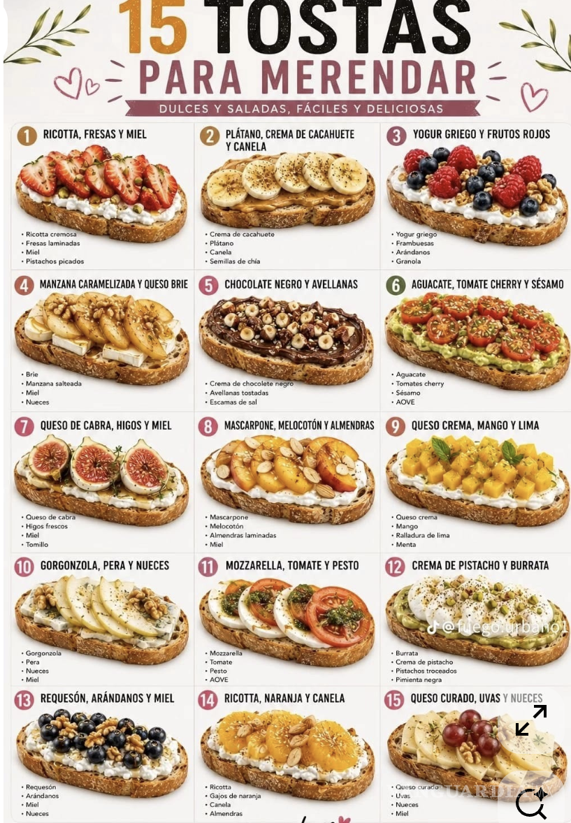 $!Descubre 15 combinaciones fáciles, rápidas y deliciosas entre dulce y salado para convertir una simple rebanada de pan en la botana perfecta.