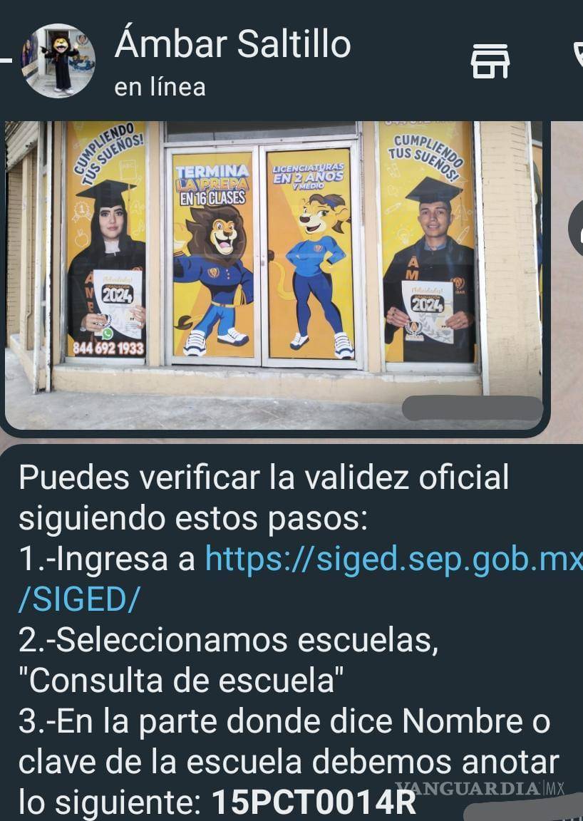 $!Información solicitada al Centro sobre su oferta académica y validez a través de WhatsApp.
