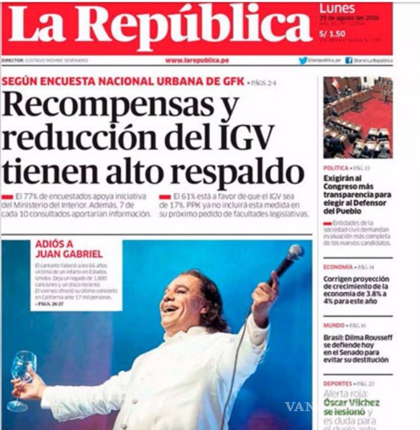 $!Así despidieron los periódicos del mundo a Juan Gabriel