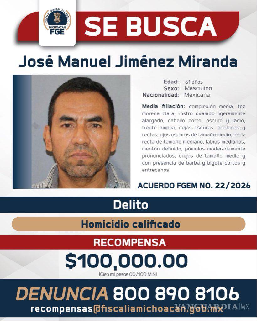 $!Ofrecen 100 mil pesos de recompensa por exjefe de escoltas de alcalde de Carlos Manzo, acusado de homicido