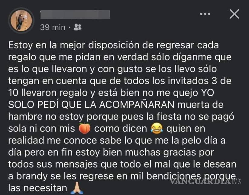 $!Joven de Monterrey invita por Facebook a fiesta infantil; corre a invitados, y vende los regalos de su hija en Marketplace