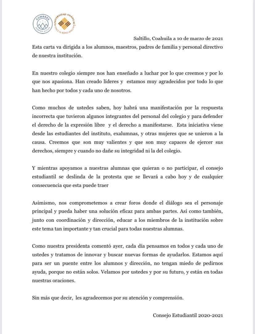 $!Piden al Cumbres no sancionar paro; colegio respalda a sus alumnas