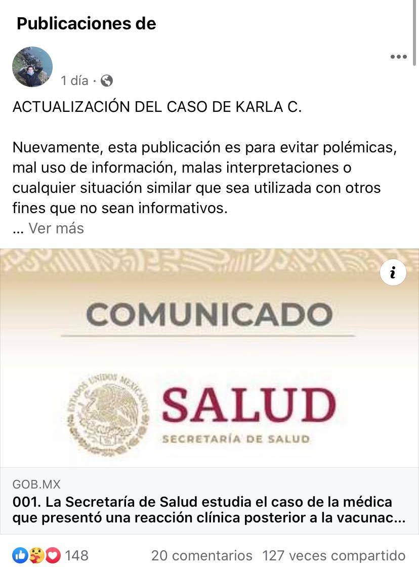 $!Familiares de doctora alérgica a vacuna de COVID piden atención puntual para ella