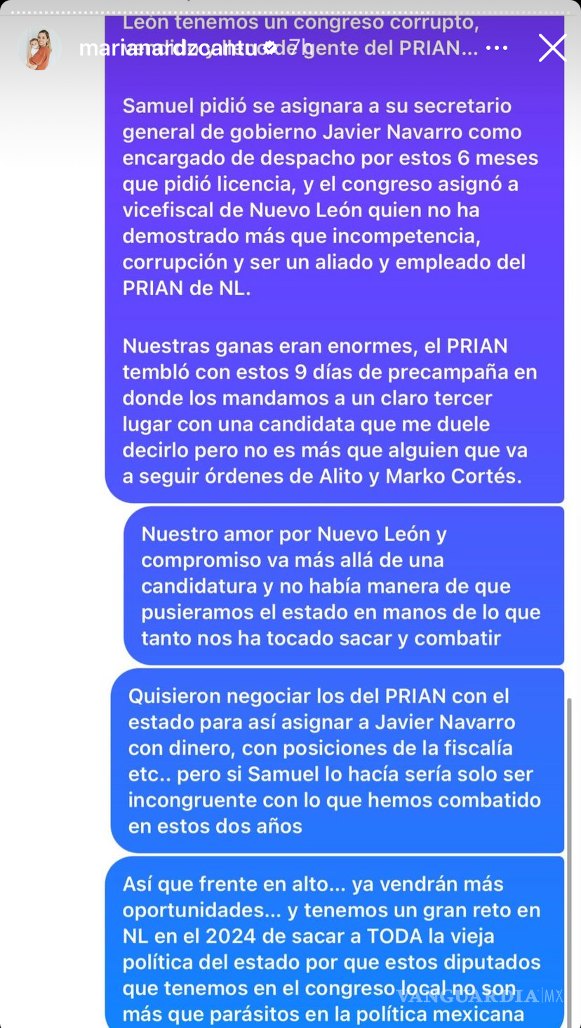$!‘Quiso negociar gobernador interino con dinero y cargos’, señala Mariana Rodríguez sobre PRIAN