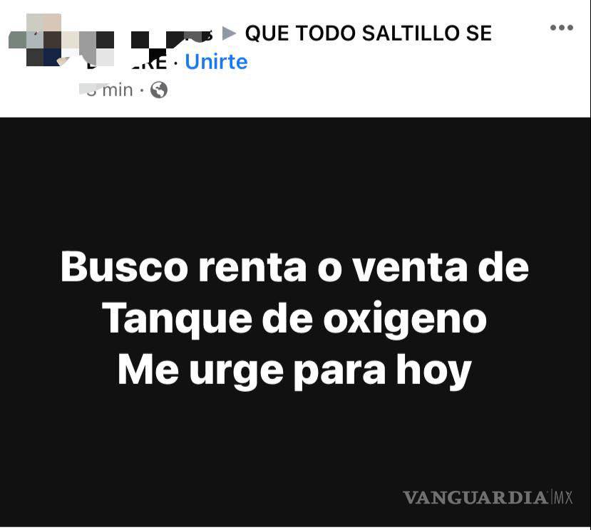 $!En Saltillo, acaparan subarrendadores tanques de oxígeno para ofrecerlos en redes sociales