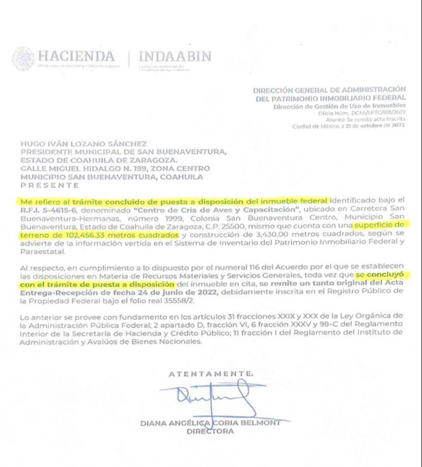 $!Este es el documento que de acuerdo con el alcalde confirma que ya está en poder del IPN el predio.