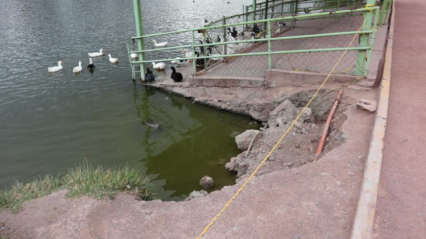 $!Clausura por seguridad, ya que el deterioro del muelle del lago de la Ciudad Deportiva en Saltillo es visible.