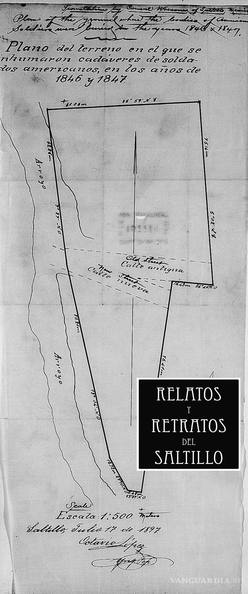 $!Plano realizado por Octavio López, donde muestra el panteón olvidado de los soldados norteamericanos enterrados en Saltillo entre 1846 y 1847.