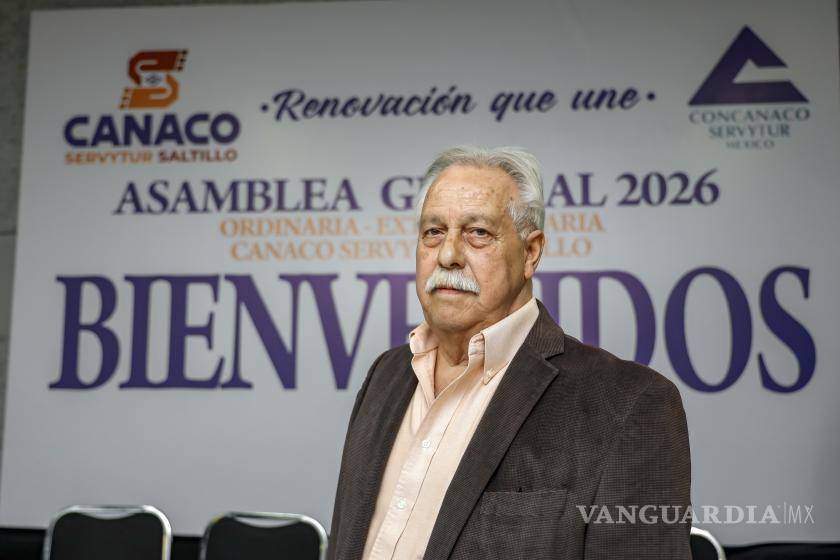 $!Juan Antonio Aguirre Valdés, presidente reelecto de Canaco Saltillo, durante la toma de protesta y presentación de su plan de trabajo 2026.