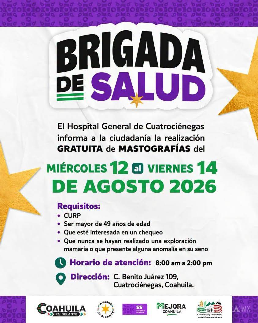 $!El Hospital General de Cuatro Ciénegas realizará una jornada gratuita de mastografías del 12 al 14 de agosto.