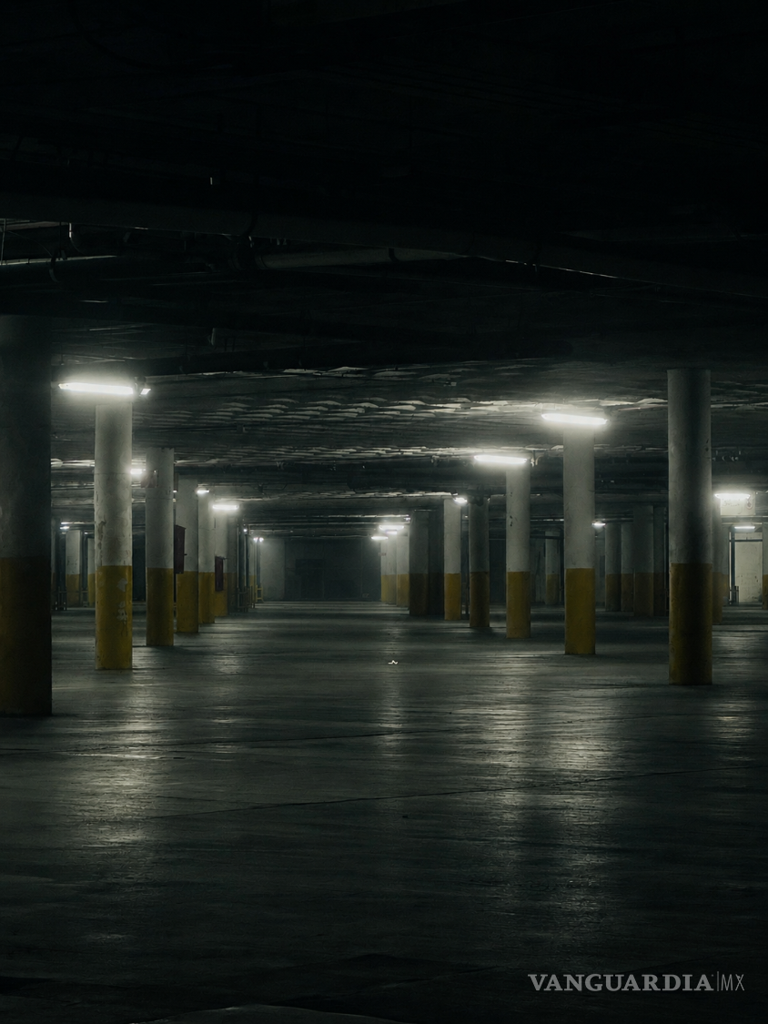 $!En el estacionamiento de Soriana Coss, las columnas y las luces repiten una promesa simple: avanzar. Pero sin autos ni personas, el lugar parece no terminar.