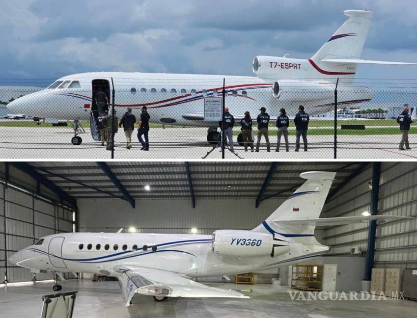 $!Arriba: Un Dassault Falcon 900 EX intervenido en Santo Domingo, República Dominicana, a petición de EU, en mayo de 2024. Abajo, un Dassault Falcon 2000EX, confiscado en Santo Domingo a petición de EU en febrero de 2025.