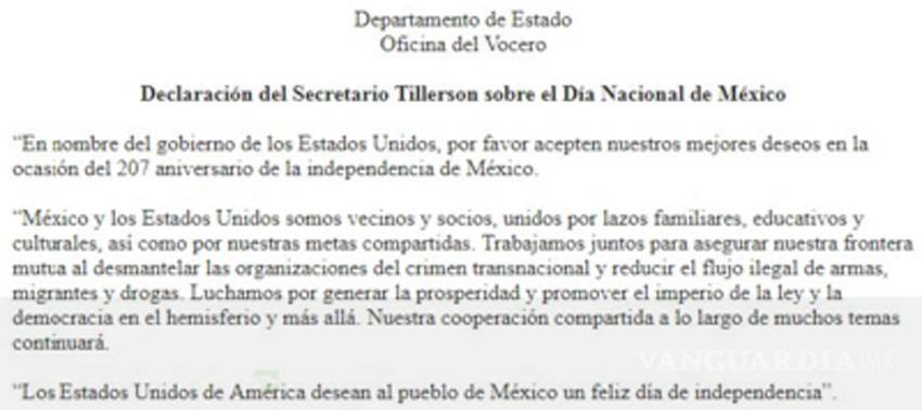 $!EU felicita a México por el 207 aniversario de la Independencia