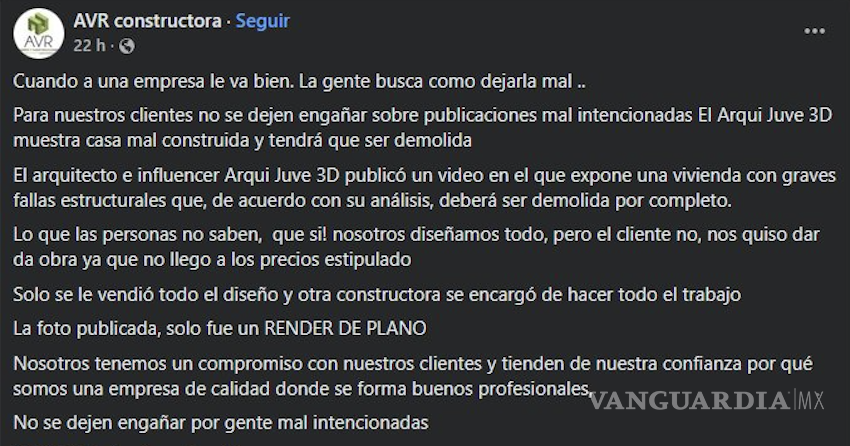 $!La polémica generó un fuerte backlash digital contra una constructora señalada por usuarios, la cual respondió que únicamente realizó el diseño del proyecto y que la construcción fue ejecutada por otra empresa.