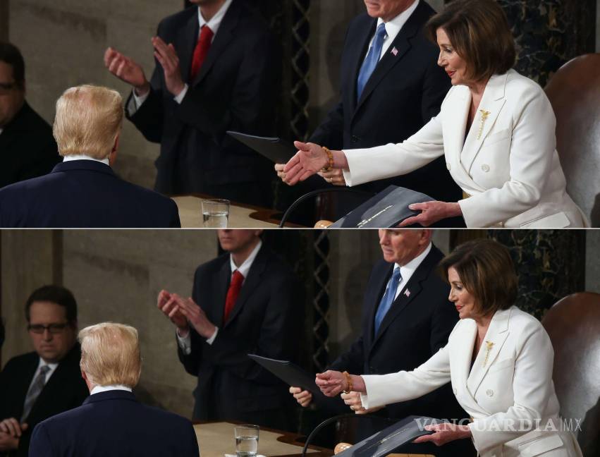 $!Donald Trump le niega el saludo a Nancy Pelosi... ¡y ella le rompe su discurso ante el Congreso! (video)