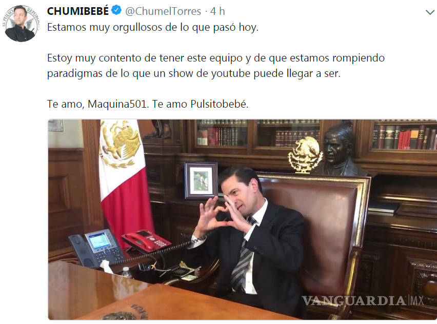 $!Peña Nieto le manda un 'corazón' a Chumel Torres en emotiva despedida