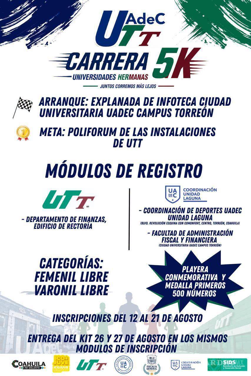 $!UAdeC y UTT unirán a sus comunidades en carrera 5K en Torreón; las inscripciones están abiertas