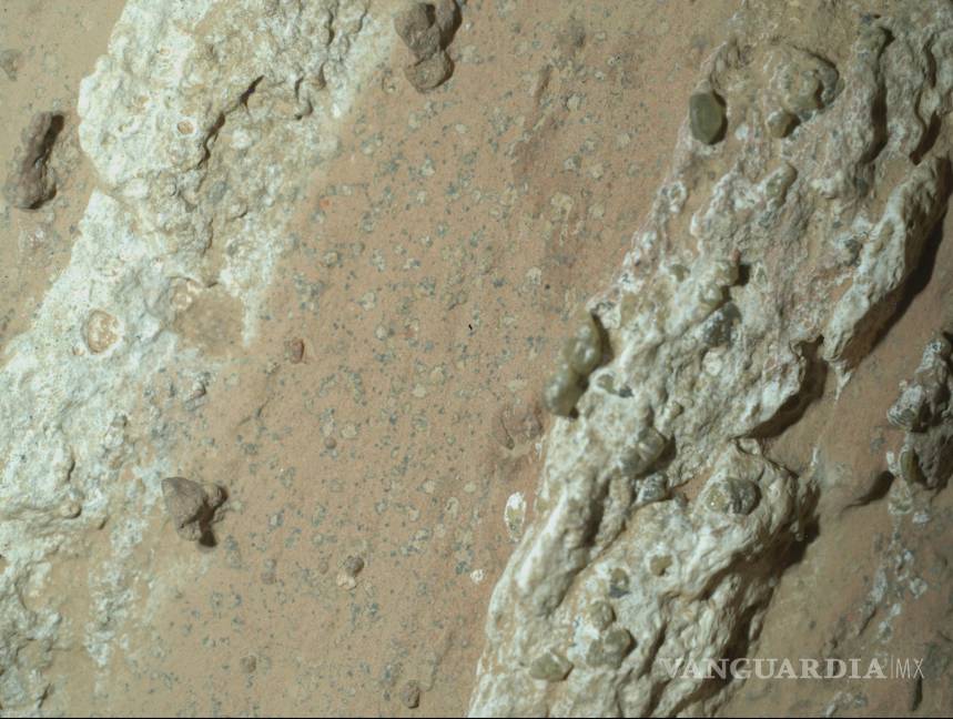 $!Esta imagen muestra manchas de leopardo en una roca rojiza apodada “Cascada Cheyava” en el cráter Jezero de Marte, descubierto por el rover Perseverance.