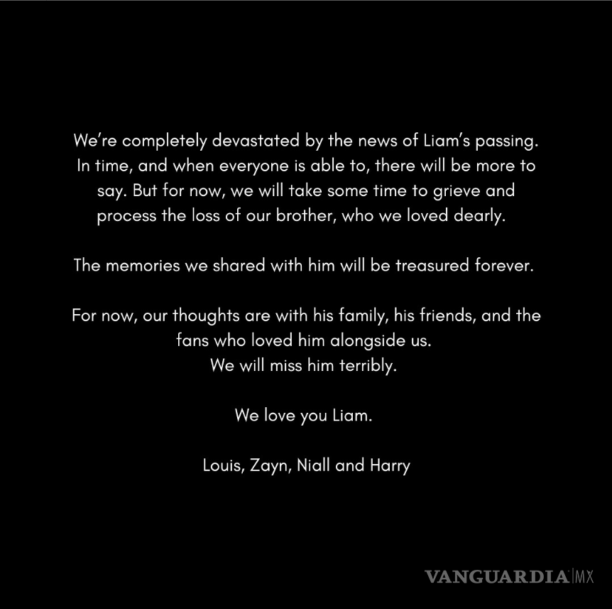 $!Exintegrantes de One Direction lanzaron comunicado por fallecimiento de Liam Payne: ‘Tomaremos un tiempo’