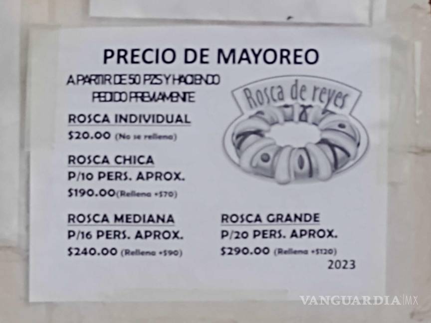$!Precios actuales de las roscas de reyes en una panadería de la ciudad.