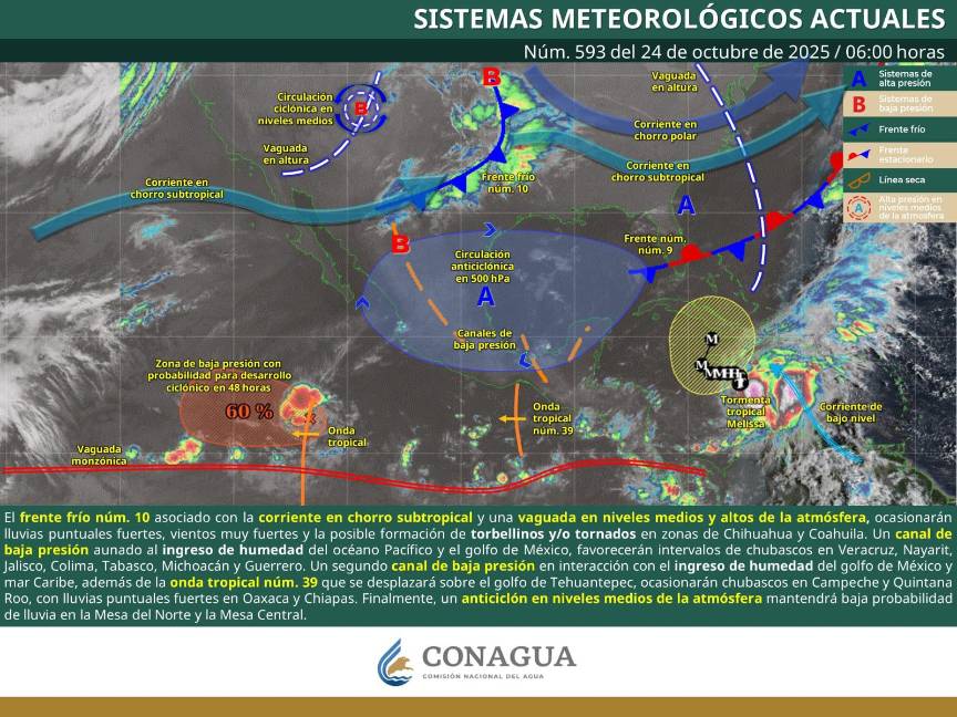 $!Frente Frío número 10 provocará rachas de viento de hasta 80 km/h y lluvias puntuales fuertes.