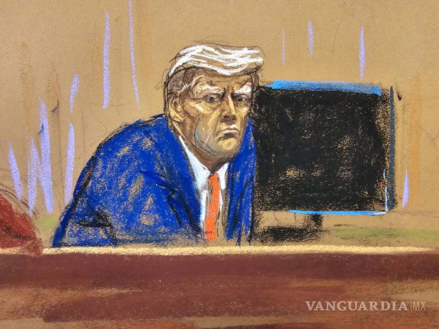 $!Un dibujo por la artista Jane Rosenberg, del expresidente estadounidense, Donald Trump, durante la audiencia de selección de jurado de su juicio penal.