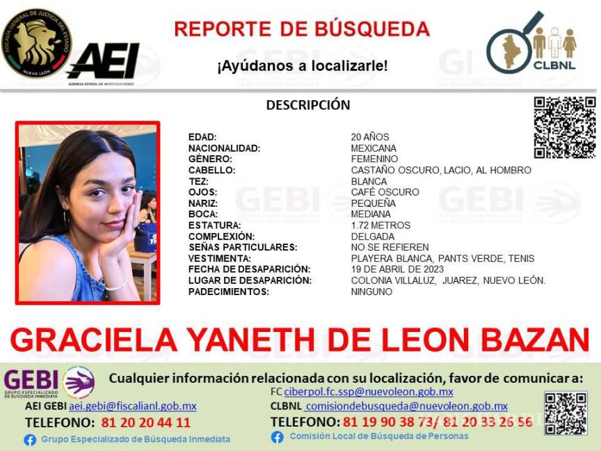 $!Desaparece otra joven en Nuevo León, buscan a Graciela Yaneth, de 20 años