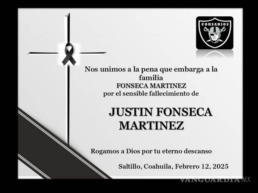 $!¡Hasta siempre, Justin! Luto en el deporte de Saltillo, tras pérdida de joven quarterback de 15 años