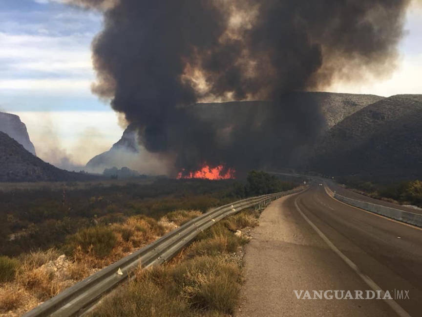 $!Se registra fuerte incendio en Cariño de la Montaña, entre Nadadores y Sacramento, Coahuila