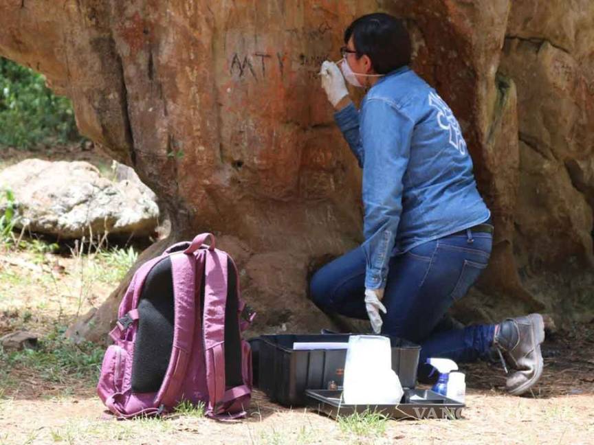 $!Familia grafitea ‘Piedra El Elefante’; INAH evalúa daños