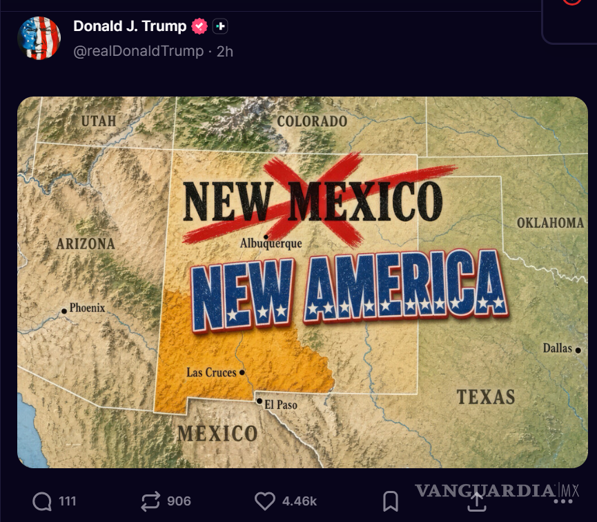 $!Trump publica mapa con México y Canadá cubiertos por la bandera de EU; Sheinbaum defiende soberanía