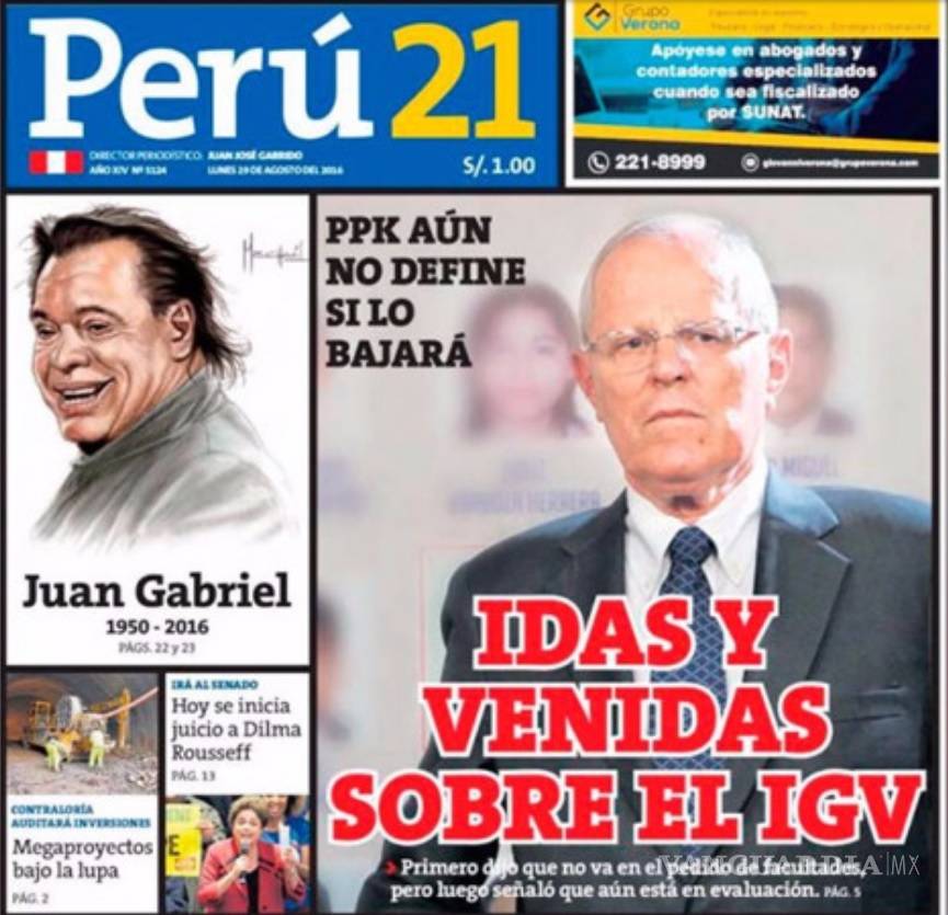 $!Así despidieron los periódicos del mundo a Juan Gabriel