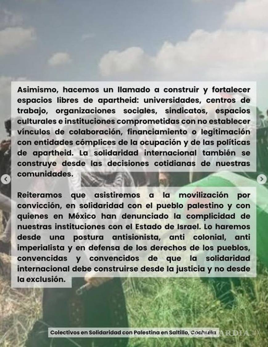 $!¿‘Antisionista sí, antisemita no’?: Saltillo marcha por Palestina y exige claridad sobre el convenio hídrico de Chihuahua con Israel