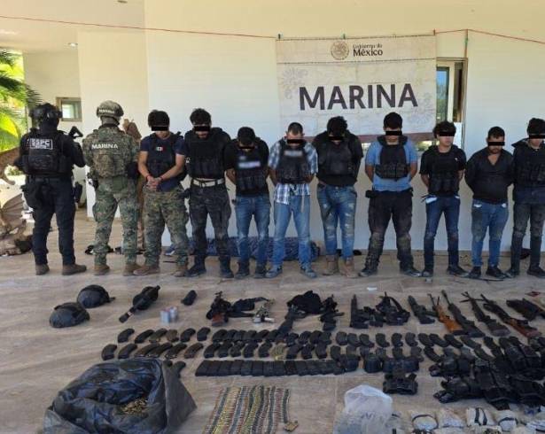 Semar repelió ataque en El Limoncito, Culiacán, y detuvo a nueve presuntos Beltrán Leyva; aseguraron armas, explosivos y equipo táctico.