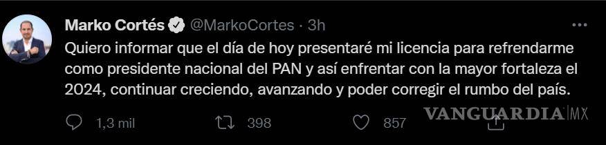 $!Marko Cortés renuncia a la dirigencia del PAN