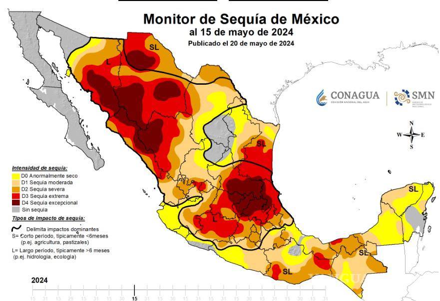 $!Así pinta el mapa de sequía en el país, como se aprecia la Región Sureste de Coahuila está libre.