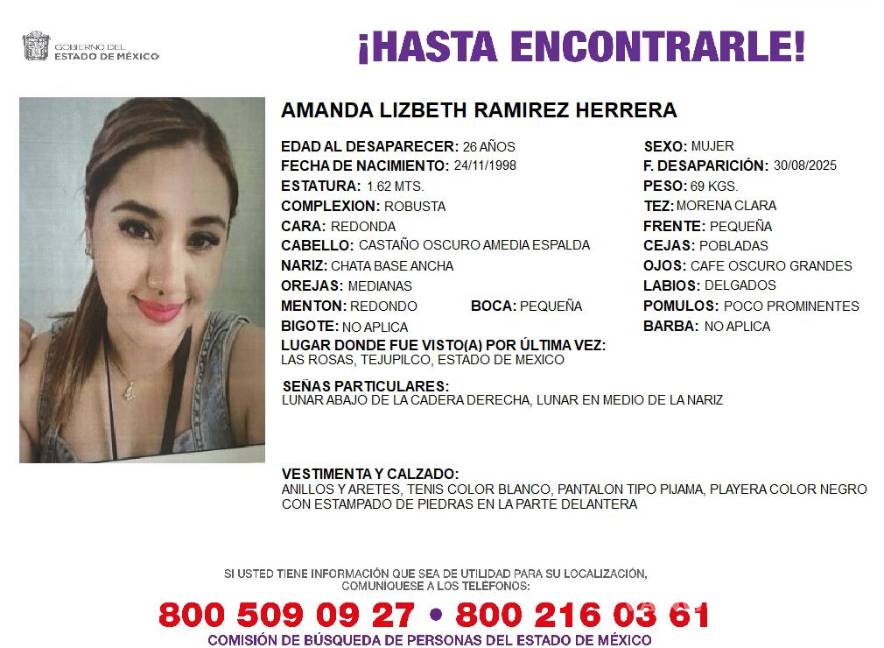 $!Reportan hallazgo de cuerpo sin vida de Amanda Lizeth en Edomex tras días desaparecida