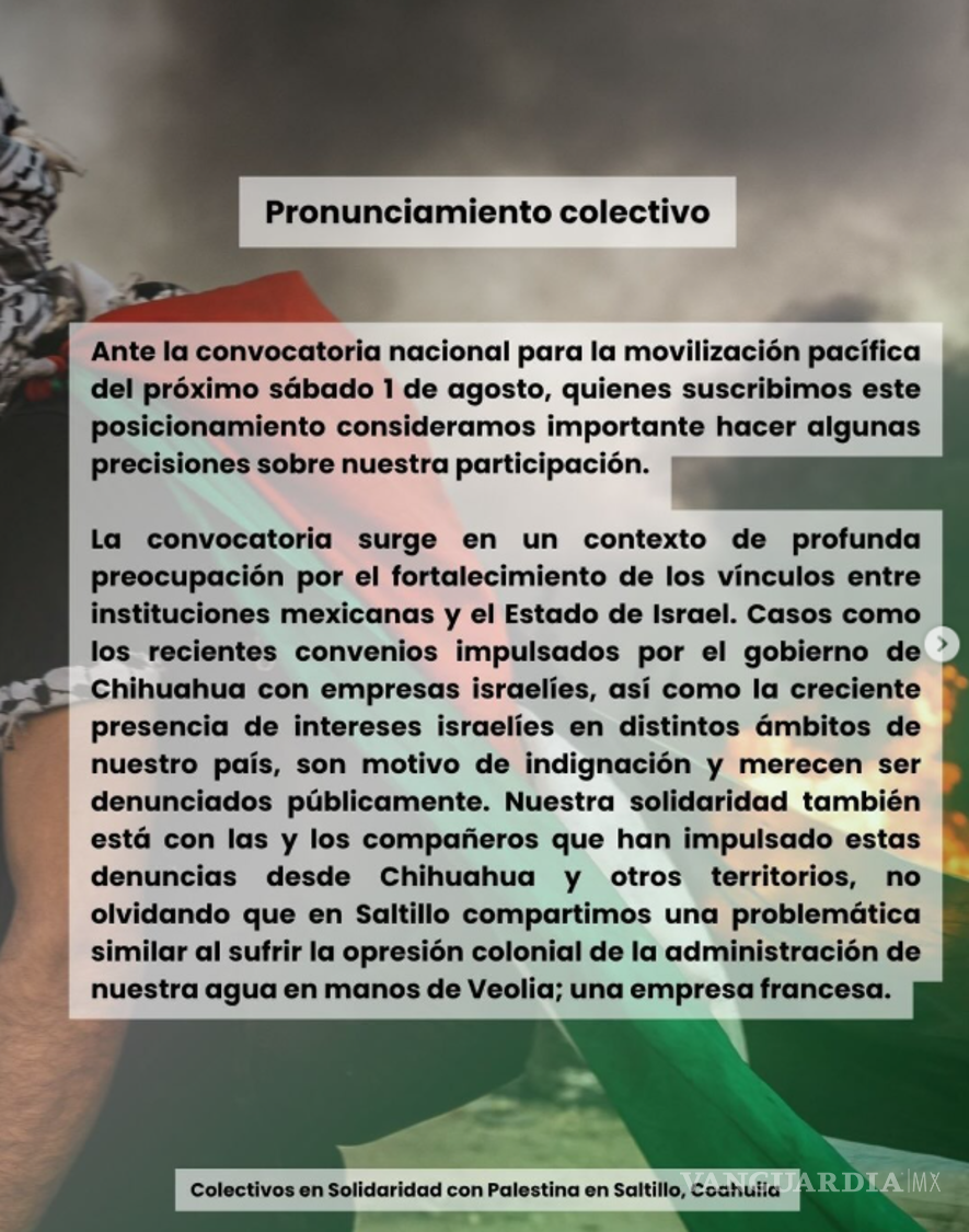 $!¿‘Antisionista sí, antisemita no’?: Saltillo marcha por Palestina y exige claridad sobre el convenio hídrico de Chihuahua con Israel