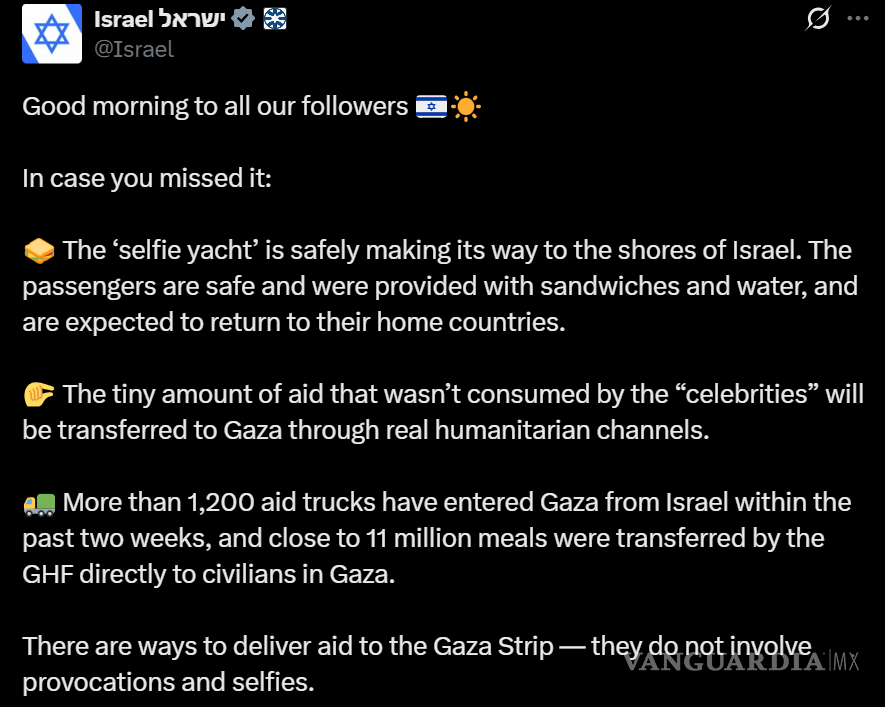 $!Israel detiene embarcación donde viajaba Greta Thunberg que buscaba entregar ayuda humanitaria a Gaza