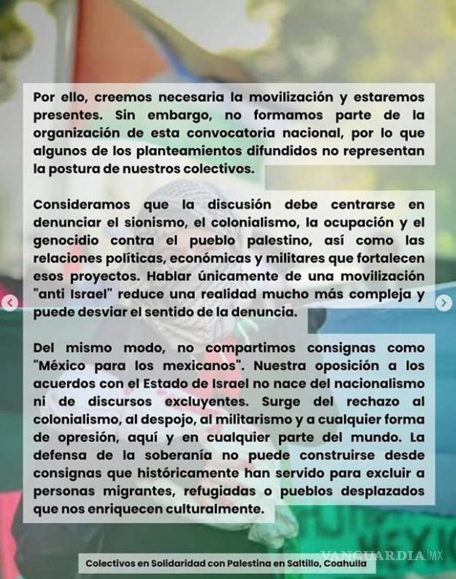 $!¿‘Antisionista sí, antisemita no’?: Saltillo marcha por Palestina y exige claridad sobre el convenio hídrico de Chihuahua con Israel